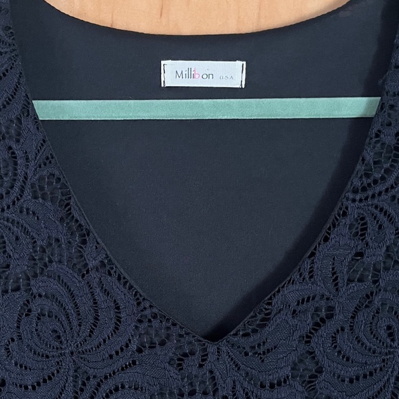 Black Lace Dress w/ Elegant Bell Sleeves Millibon USA Size Large - Picture 4 of 12